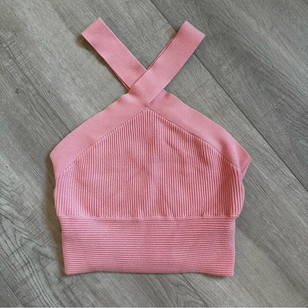 Abercrombie Ottoman Rib Twist Halter Tank in Pink
